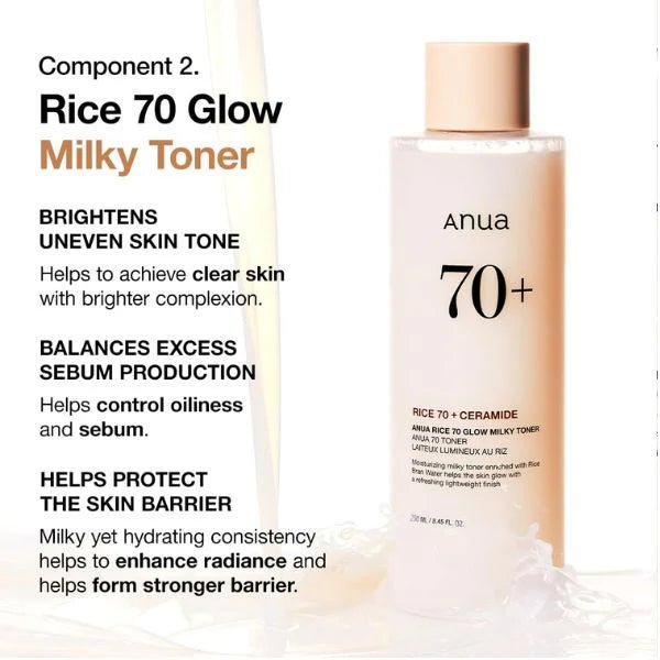ANUA Rice Trio Brightening Set – Rice Enzyme Powder, Rice Toner & Ceramide Hydrating Serum for Korean glass Skin