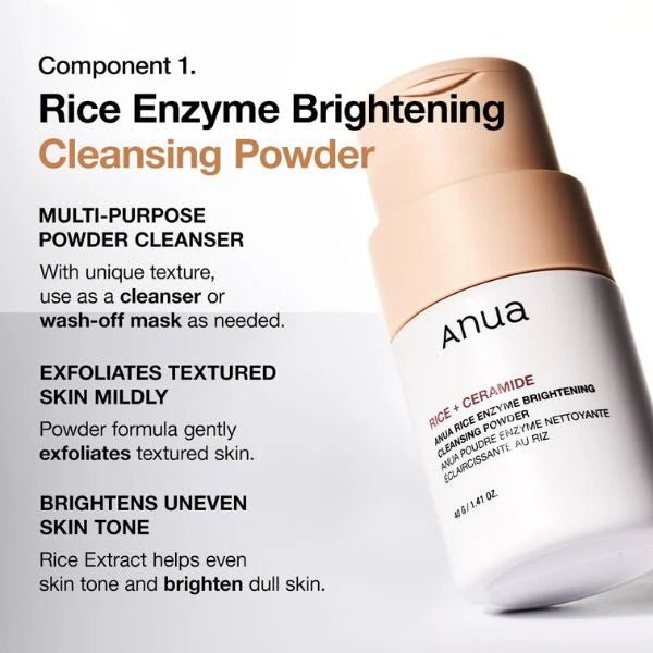 ANUA Rice Trio Brightening Set – Rice Enzyme Powder, Rice Toner & Ceramide Hydrating Serum for Korean glass Skin