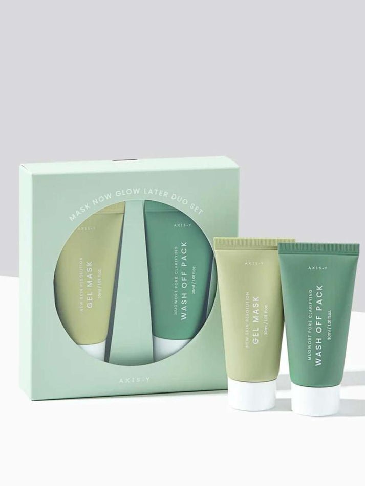 "[AXIS-Y] Mask Now Glow Later Set (Mugwort Pore Clarifying Wash Off Pack 30ml + New Skin Resolution Gel Mask 30ml) – Authentic Korean Skincare in Pakistan"